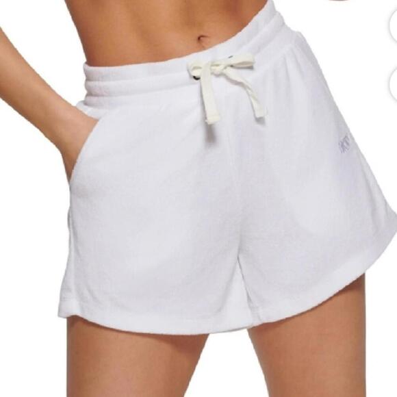 DKNY Sport Terry Cloth Relaxed Shorts Women's M White Pull On Style Drawstring - Picture 1 of 9